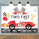 Aperturee - Aperturee Racing Car Two Fast Happy Birthday Backdrop Sports Party Decor Boys Photo Booth Background