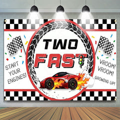 Aperturee - Aperturee Racing Car Two Fast Happy Birthday Backdrop Sports Party Decor Boys Photo Booth Background