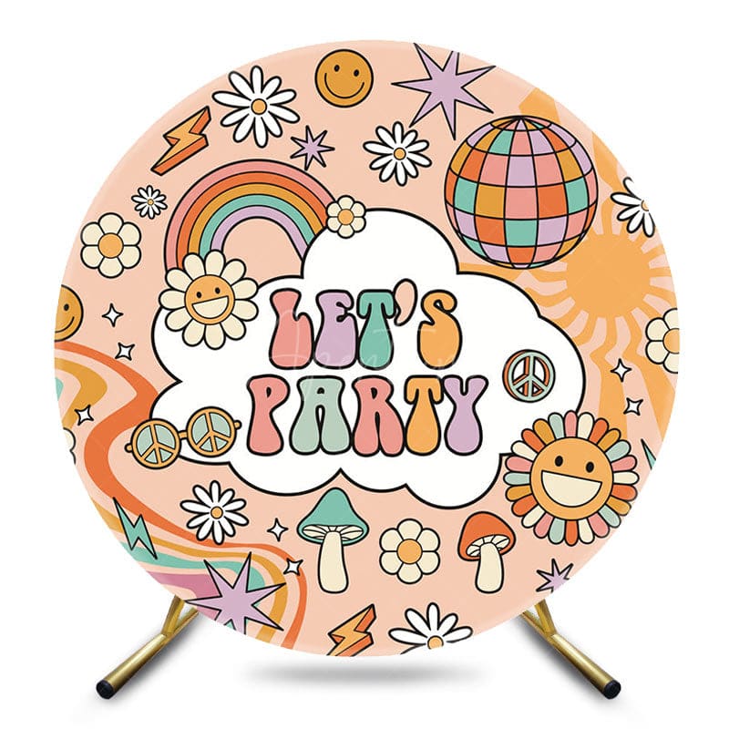 Aperturee - Aperturee Rainbow Ball Daisy Groovy Lets Party Round Backdrop