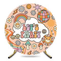 Aperturee - Aperturee Rainbow Ball Daisy Groovy Lets Party Round Backdrop