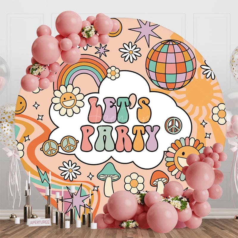 Aperturee - Aperturee Rainbow Ball Daisy Groovy Lets Party Round Backdrop