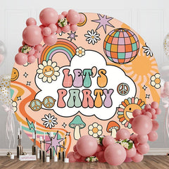 Aperturee - Aperturee Rainbow Ball Daisy Groovy Lets Party Round Backdrop