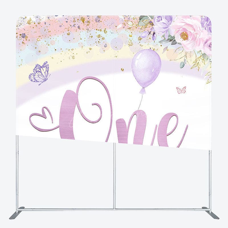 Aperturee - Aperturee Rainbow Butterfly One Fabric Backdrop Cover for Birthday