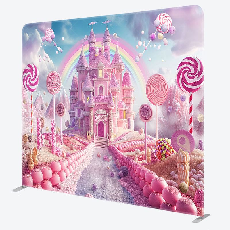 Aperturee - Aperturee Rainbow Candyland Castle Square Arch Fabric Backdrop