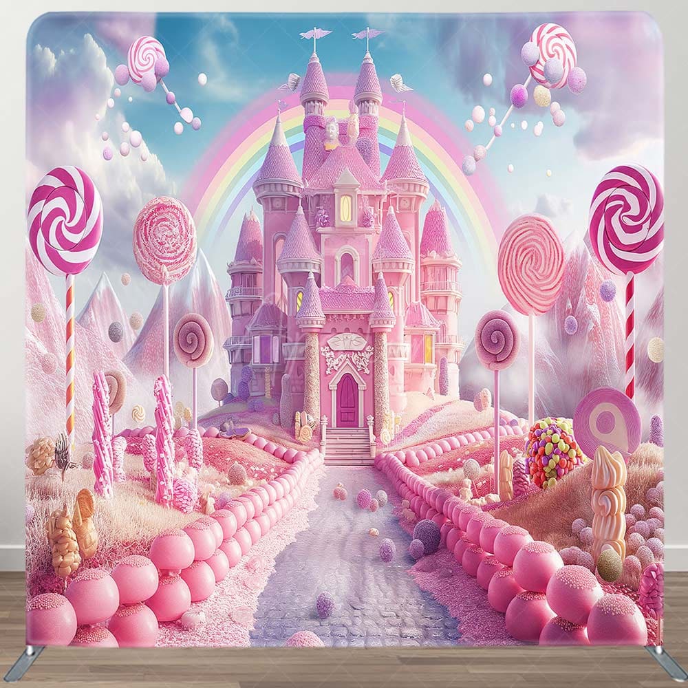 Aperturee - Aperturee Rainbow Candyland Castle Square Arch Fabric Backdrop