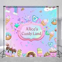 Aperturee - Aperturee Rainbow Candyland Custom Name Birthday Backdrop