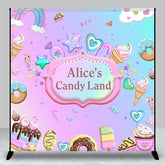 Aperturee - Aperturee Rainbow Candyland Custom Name Birthday Backdrop