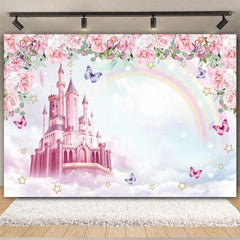 Aperturee - Aperturee Rainbow Castle Happy Birthday Backdrop Colorful Princess Party Decor Birthday Banner Fantasy Photo Booth Background