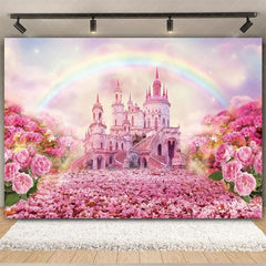 Aperturee - Aperturee Rainbow Castle Happy Birthday Backdrop Colorful Princess Party Decor Birthday Banner Fantasy Photo Booth Background