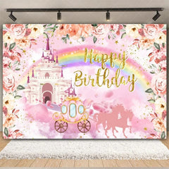 Aperturee - Aperturee Rainbow Castle Happy Birthday Backdrop Colorful Princess Party Decor Birthday Banner Fantasy Photo Booth Background