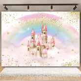 Aperturee - Aperturee Rainbow Castle Happy Birthday Backdrop Colorful Princess Party Decor Birthday Banner Fantasy Photo Booth Background
