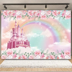 Aperturee - Aperturee Rainbow Castle Happy Birthday Backdrop Colorful Princess Party Decor Birthday Banner Fantasy Photo Booth Background