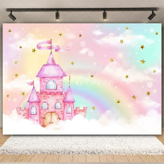 Aperturee - Aperturee Rainbow Castle Happy Birthday Backdrop Colorful Princess Party Decor Birthday Banner Fantasy Photo Booth Background