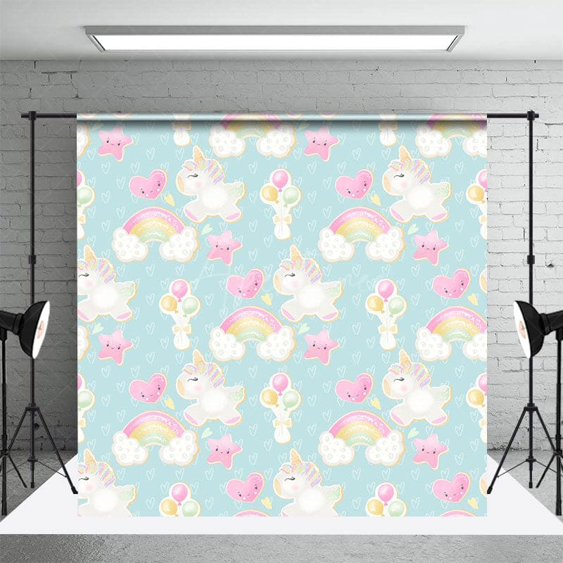 Aperturee - Aperturee Rainbow Cloud Unicorn Birthday Cake Smash Backdrop