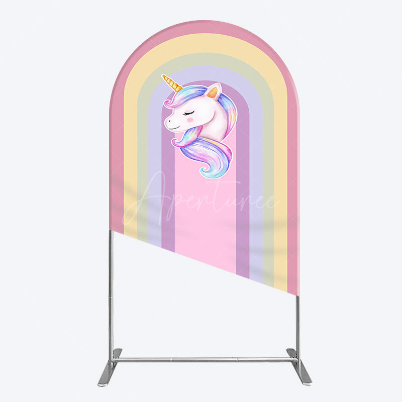 Aperturee - Aperturee Rainbow Color Curve Stripes Birthday Arch Backdrop