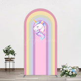 Aperturee - Aperturee Rainbow Color Curve Stripes Birthday Arch Backdrop