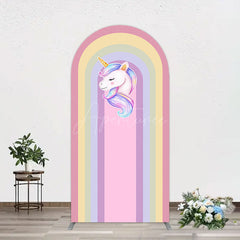 Aperturee - Aperturee Rainbow Color Curve Stripes Birthday Arch Backdrop
