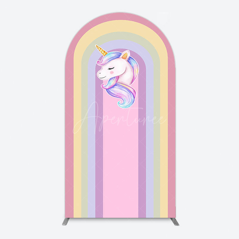 Aperturee - Aperturee Rainbow Color Curve Stripes Birthday Arch Backdrop