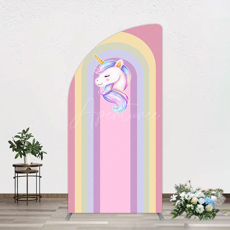 Aperturee - Aperturee Rainbow Color Curve Stripes Birthday Half Moon Arch Backdrop