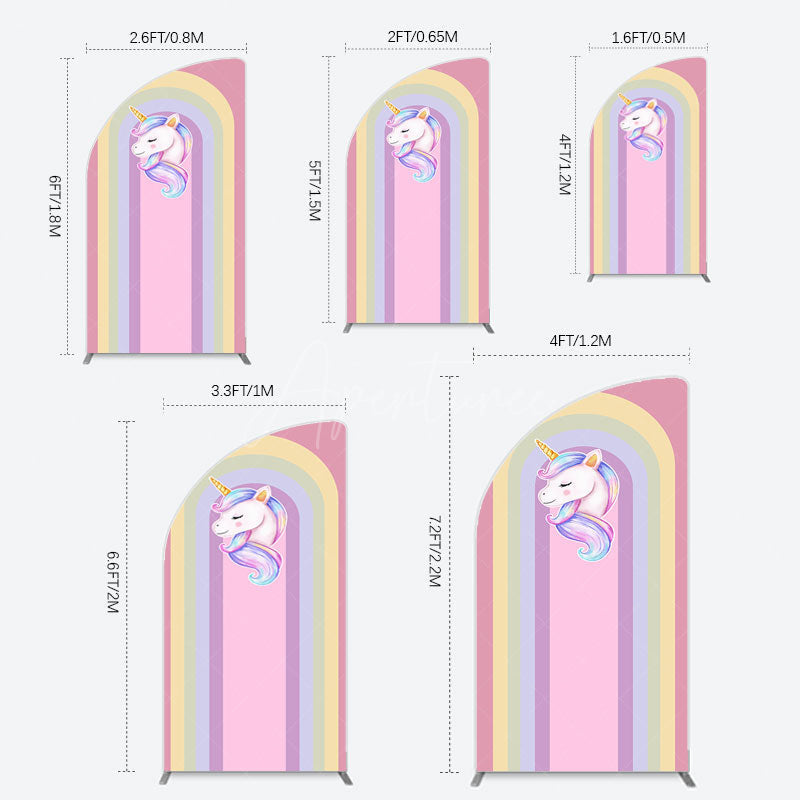 Aperturee - Aperturee Rainbow Color Curve Stripes Birthday Half Moon Arch Backdrop
