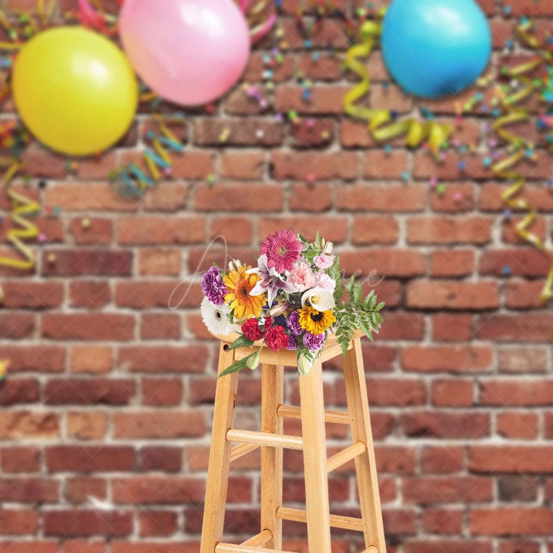 Aperturee - Aperturee Rainbow Color Ribbons Balloon Photography Backdrop