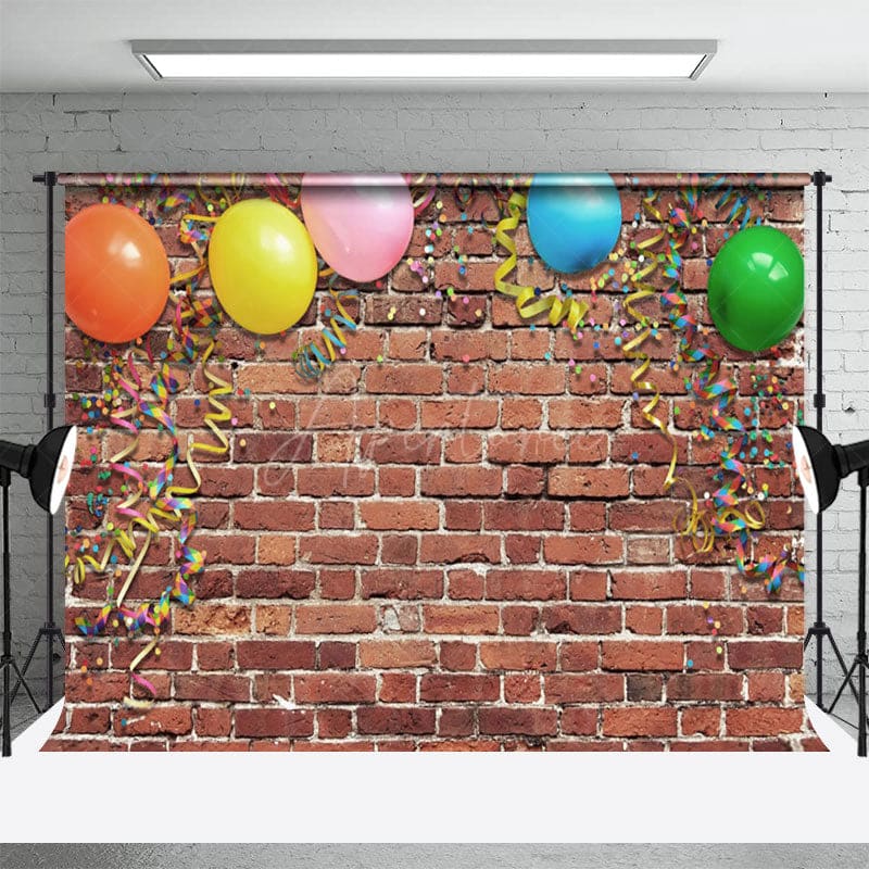 Aperturee - Aperturee Rainbow Color Ribbons Balloon Photography Backdrop