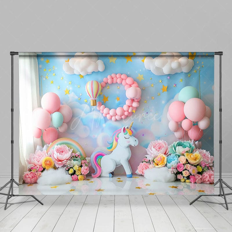 Aperturee - Aperturee Rainbow Color Unicorn Balloon Photography Backdrop