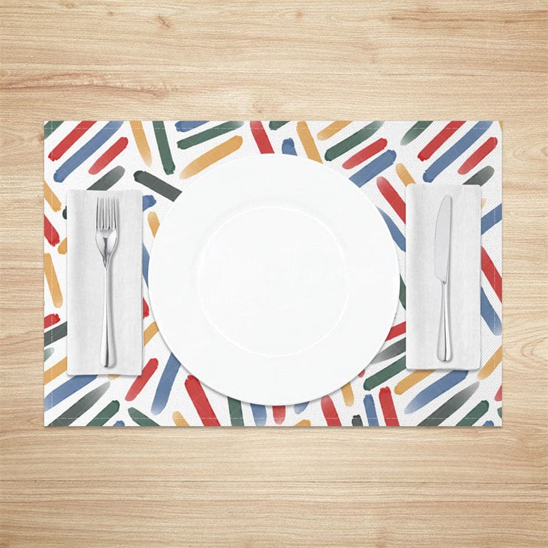 Aperturee - Aperturee Rainbow Colored Strokes Abstract Set Of 4 Placemats