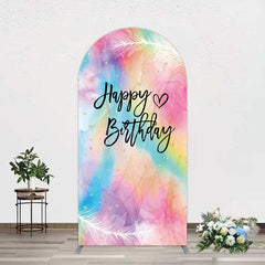 Aperturee Aperturee Rainbow Colorful Feather Happy Birthday Arch Backdrop