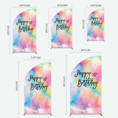 Aperturee Aperturee Rainbow Colorful Feather Happy Birthday Half Moon Arch Backdrop