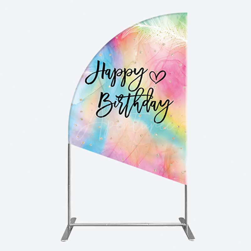 Aperturee Aperturee Rainbow Colorful Feather Happy Birthday Half Moon Arch Backdrop