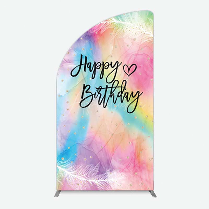 Aperturee Aperturee Rainbow Colorful Feather Happy Birthday Half Moon Arch Backdrop