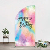 Aperturee Aperturee Rainbow Colorful Feather Happy Birthday Half Moon Arch Backdrop