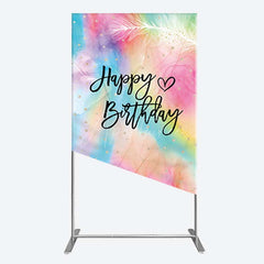 Aperturee Aperturee Rainbow Colorful Feather Happy Birthday Rectangle Backdrop