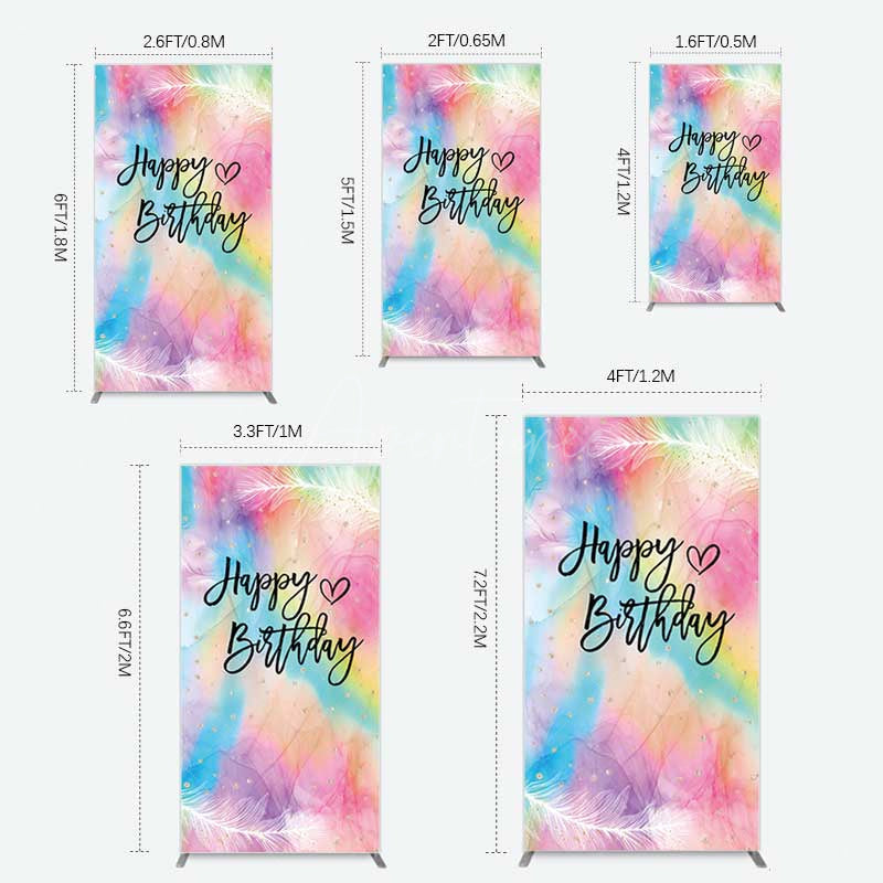 Aperturee Aperturee Rainbow Colorful Feather Happy Birthday Rectangle Backdrop
