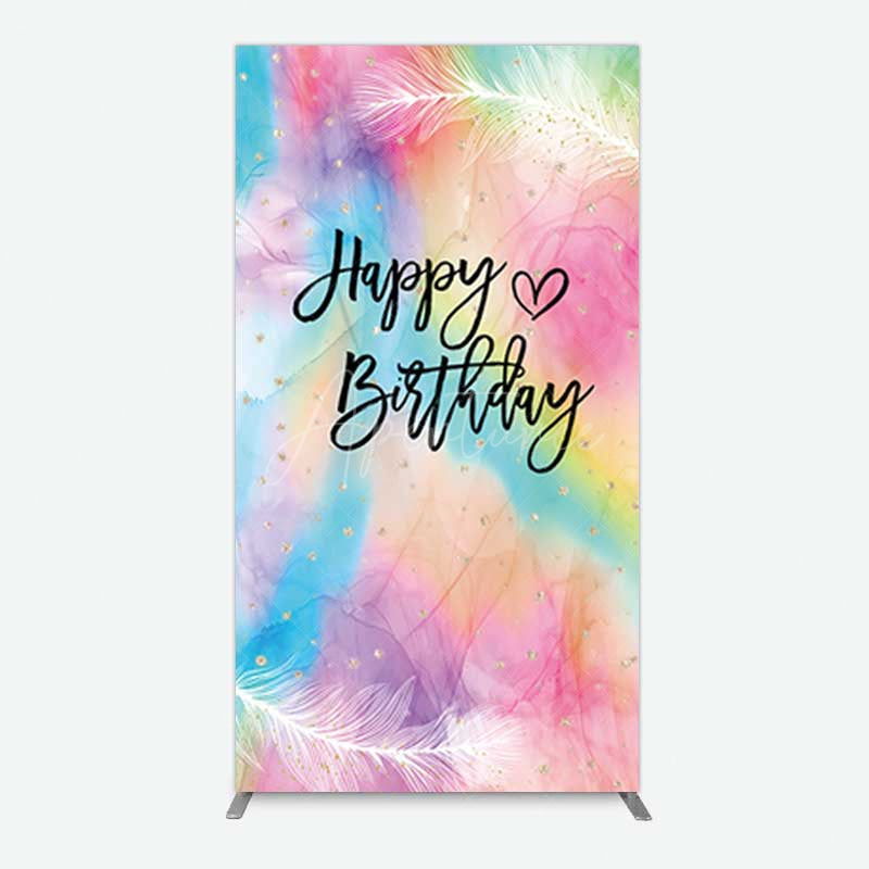 Aperturee Aperturee Rainbow Colorful Feather Happy Birthday Rectangle Backdrop