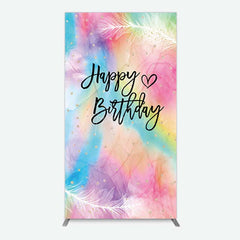 Aperturee Aperturee Rainbow Colorful Feather Happy Birthday Rectangle Backdrop