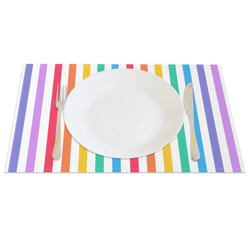 Aperturee - Aperturee Rainbow Colorful Stripes Party Set of 4 Placemats