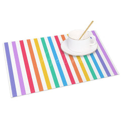 Aperturee - Aperturee Rainbow Colorful Stripes Party Set of 4 Placemats