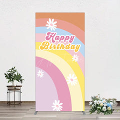 Aperturee - Aperturee Rainbow Floral Groovy Happy Birthday Rectangle Backdrop