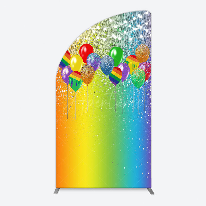 Aperturee - Aperturee Rainbow Glitter Balloons LGBT Party Half Moon Arch Backdrop