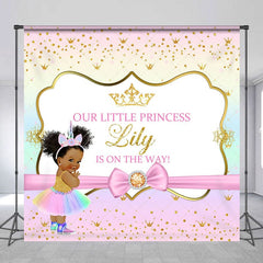 Aperturee - Aperturee Rainbow Gold Glitter Custom Name Baby Shower Backdrop