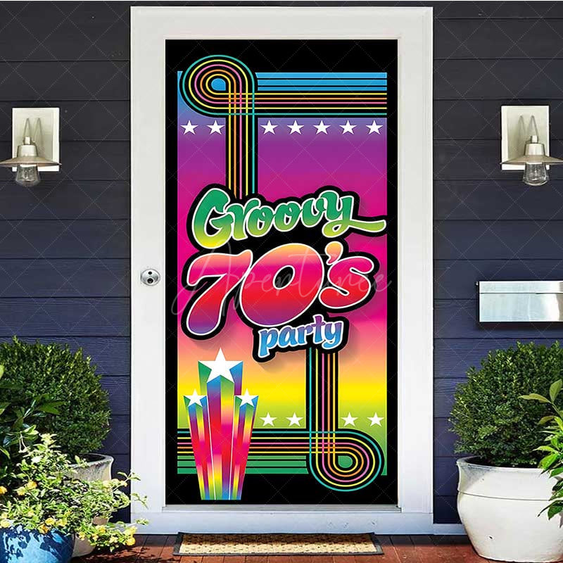 Aperturee Aperturee Rainbow Notes Disco Groovy 70s Party Door Cover