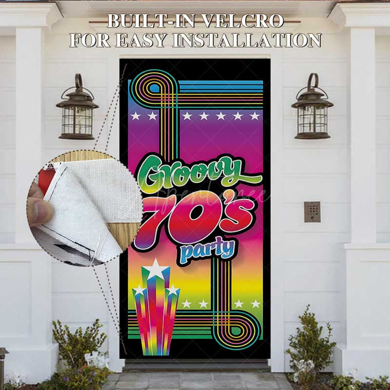 Aperturee Aperturee Rainbow Notes Disco Groovy 70s Party Door Cover