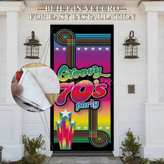 Aperturee Aperturee Rainbow Notes Disco Groovy 70s Party Door Cover