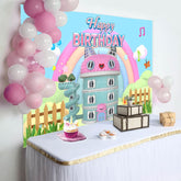 Aperturee - Aperturee Rainbow Pink Cat Doll House Happy Birthday Backdrop