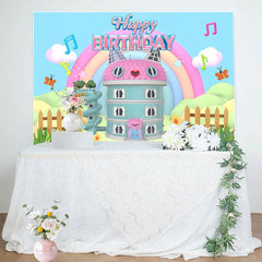 Aperturee - Aperturee Rainbow Pink Cat Doll House Happy Birthday Backdrop