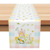 Aperturee - Aperturee Rainbow Plaid Bunny Floral Leaf Easter Table Runner