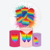 Aperturee - Aperturee Rainbow Pop It Fidget Toy Round Backdrop Kit Colorful Sensory Theme for Kids Birthday Party Photo Booth Decor
