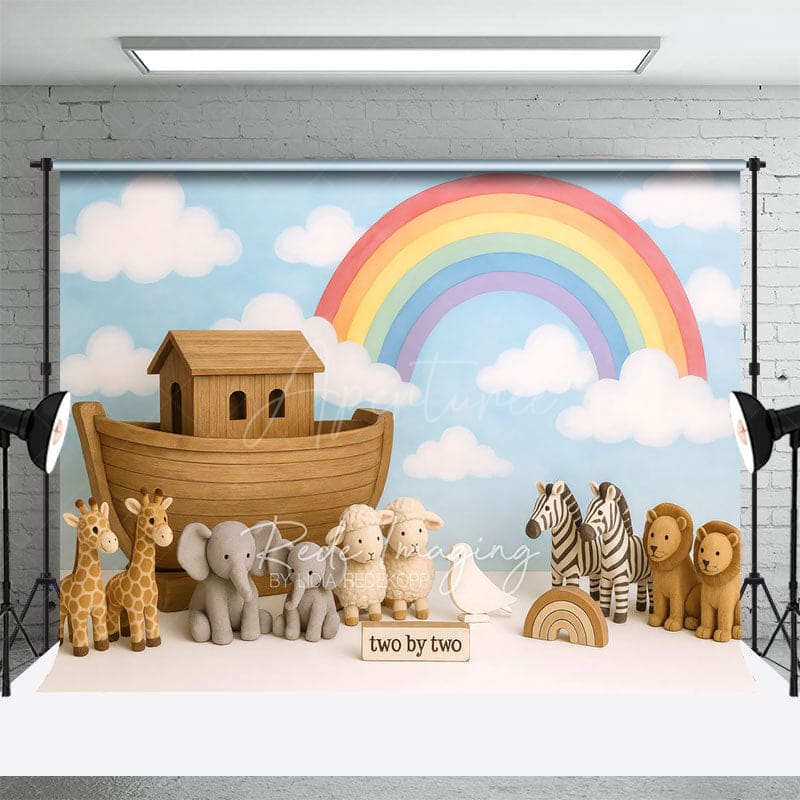 Aperturee - Aperturee Rainbow Sky Animal Two By Two Cake Smash Backdrop